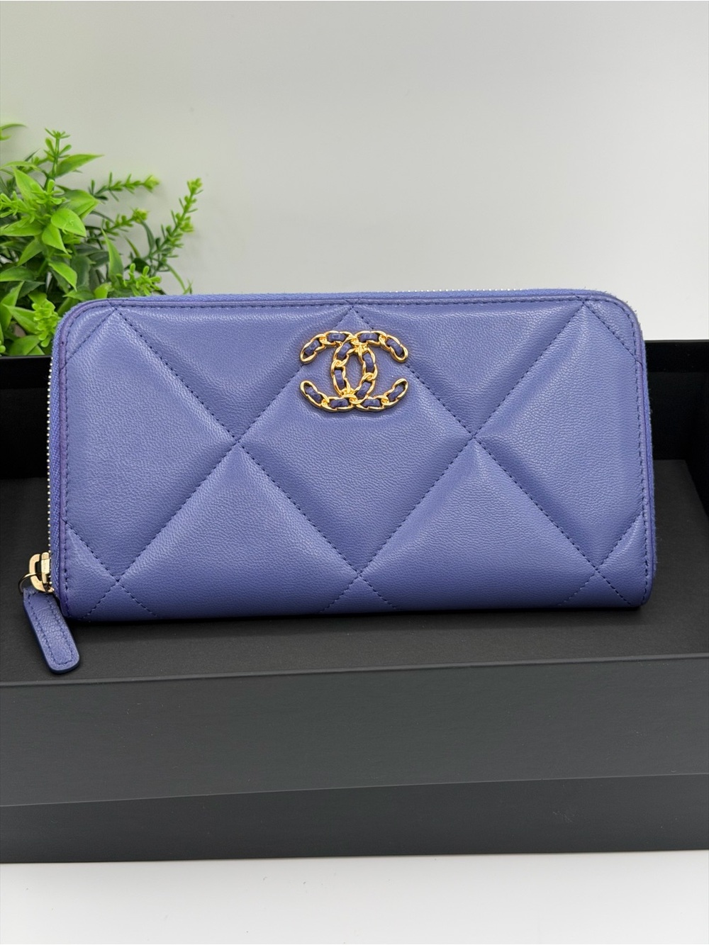 CHANEL 19 Quilted Zip Wallet in Lavender Blue with Gold CC🔥